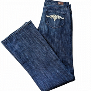 Paige premium denim jeans size 28.  Dark blue colour boot cut.